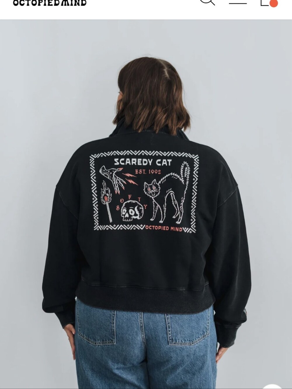 Octopied Mind , Cropped Quarter Zip Sweater Scaredy Cat